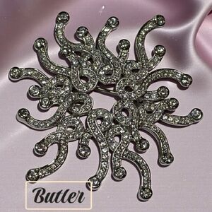 Vintage Butler Silver-tone Brooch / Pendant with Crystal Accents (EUC)